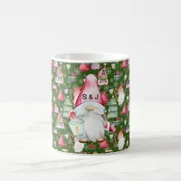 Monogram Santa Gnome for Christmas Pattern Green Coffee Mug