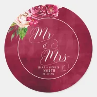 Roses Burgundy/Cream Wedding Mr and Mrs ID584 Classic Round Sticker