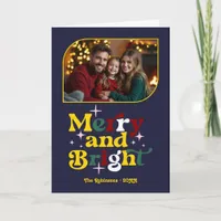 Midnight Sky Merry & Bright Retro Christmas Photo Holiday Card
