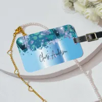 Artistic Modern Glam Green Purple Blue Metallic  Luggage Tag