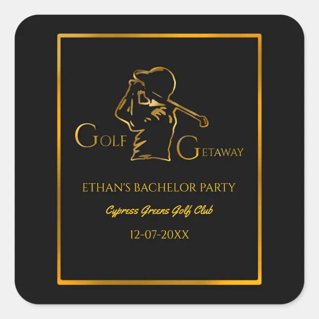 Groom Golfer Bachelor Party Luxury Gold Square Sticker