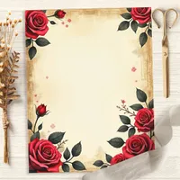 Vintage Red Roses Floral Scrapbook Paper