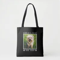 Cute World's Best Dog Mom Paw Prints Photo Black Tote Bag