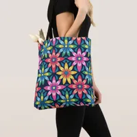 Vintage 60s Vibe Mod Daisies All-over Print Tote Bag