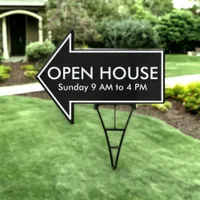 White on Black Open House Arrow Yard Stake Sign