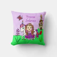 Personalized Princess and Unicorn Rainbow Girl's Throw Pillow