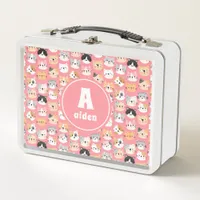 Pink Cute Cats Monogram Name  Metal Lunch Box