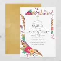 Watercolor Floral Safari Baptism Invitation