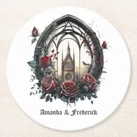 Dark Fantasy Castle Window Gothic Wedding Round Paper Coaster