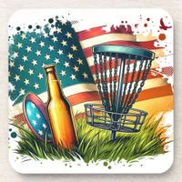 American Flag Disc Golf and Beer Beverage Coaster