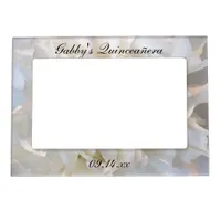 White Carnation Floral Quinceañera Magnetic Photo Frame