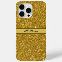 Metallic Gold Glitter Artsy Abstract Add Name iPhone 15 Pro Max Case