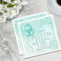 String Lights & Balloons Sweet 16 Teal ID473 Napkins