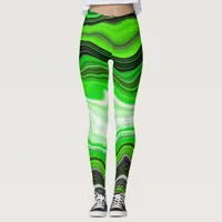 Green and Black Marble like Striped Fluid Art  Leggings