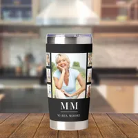 Black white photo collage monogram name insulated tumbler