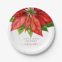 Red Poinsettia Border Christmas Wedding Names Paper Plates