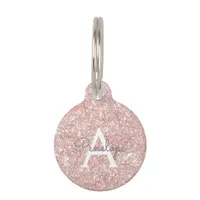 Rose Gold  Pink Glitter and Sparkle Monogram Pet ID Tag