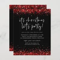 Budget Red Glitter Christmas Fun Party Invite