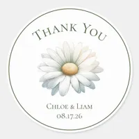 Elegant Daisy Flower Wedding Thank You Classic Round Sticker