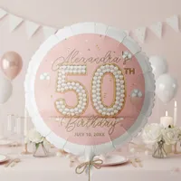 Glamorous Blush Pink Faux Pearl 50th Birthday Balloon