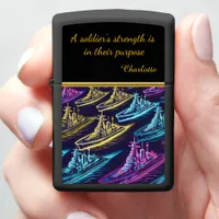 Futuristic Fleet of Neon Battleships on the Water Zippo Lighter