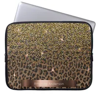 Leopard pattern brown black bronze metallic laptop sleeve