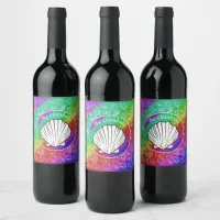 Clambake Clam & Shellfish Pattern Rainbow  Wine Label