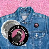 Gothic Crow Santa Caws Pink and Black Holiday Button