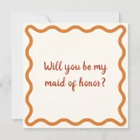 Retro Orange Maid of Honor Proposal Wavy Border Invitation