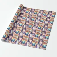 Pretty Anime Girl in Bowling Birthday Party Wrapping Paper