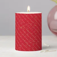 Red Gold Christmas Typography Pattern#36 ID1009 Pillar Candle