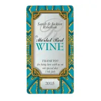 Exotic Teal Gold Custom Wine Bottle Labels