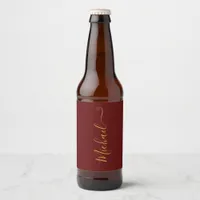 Burgundy and Gold Elegant Typography Beer Bottle Label