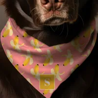 Bananas On Pink Monogram Dog Bandana