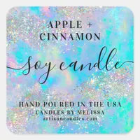 Holographic Opal Stone Glitter Soy Candle Label