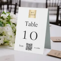 White black business logo QR code table number Table Tent Sign