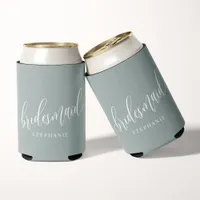 Dusty Sage Bridesmaid Modern Script  Can Cooler