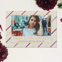 Burgundy Gold Stripes Modern Photo Graduation Invitation