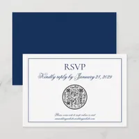 QR Code Elegant Navy Blue White Wedding RSVP