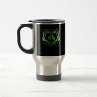 Skeleton Hand Heart Shamrock St Patricks Day Paddy Travel Mug