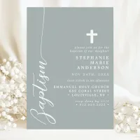 Dusty Sage Simple Modern Script Baptism Invitation