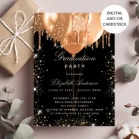 Graduation black gold glitter balloons invitation