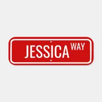 Personalized Street Name w/ Your Name Red White Metal Sign