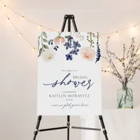 Bridal Shower Welcome Sign Peach Navy Blue Floral