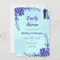 Royal Blue Lily Romantic Floral Watercolor Wedding Invitation