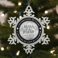 Elegant 25th Silver Wedding Anniversary Snowflake Pewter Christmas Ornament