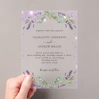 Lavender eucalyptus greenery evening wedding  acrylic invitations