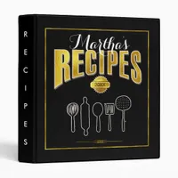 Gold Recipes & Utensils on Black ID373 3 Ring Binder