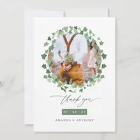 Watercolor Forest Greenery Wedding Photo Collage Thank You Card