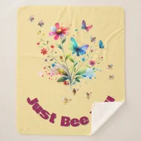 Simple Floral Watercolor Monogram Bee on peach  Sherpa Blanket